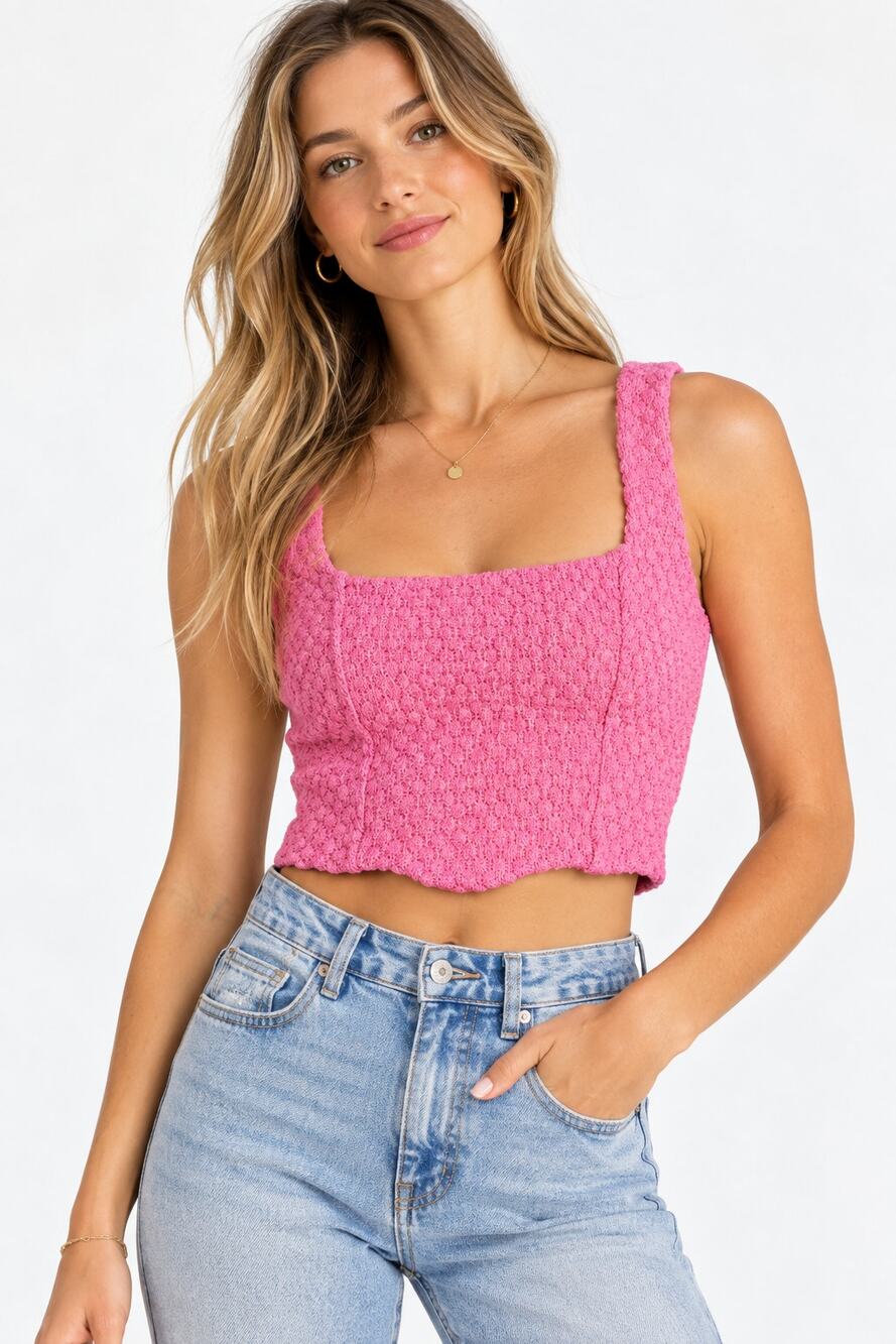 Indah Bri Textured Knit Crop Tank Hot Pink Size Small NWT